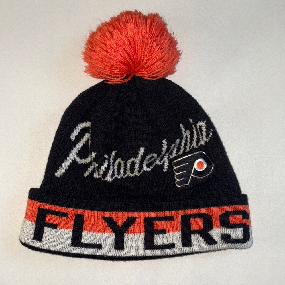 NHL Philadelphia Flyers Beanie Hat Pom Pom Orange Black Hockey CCM